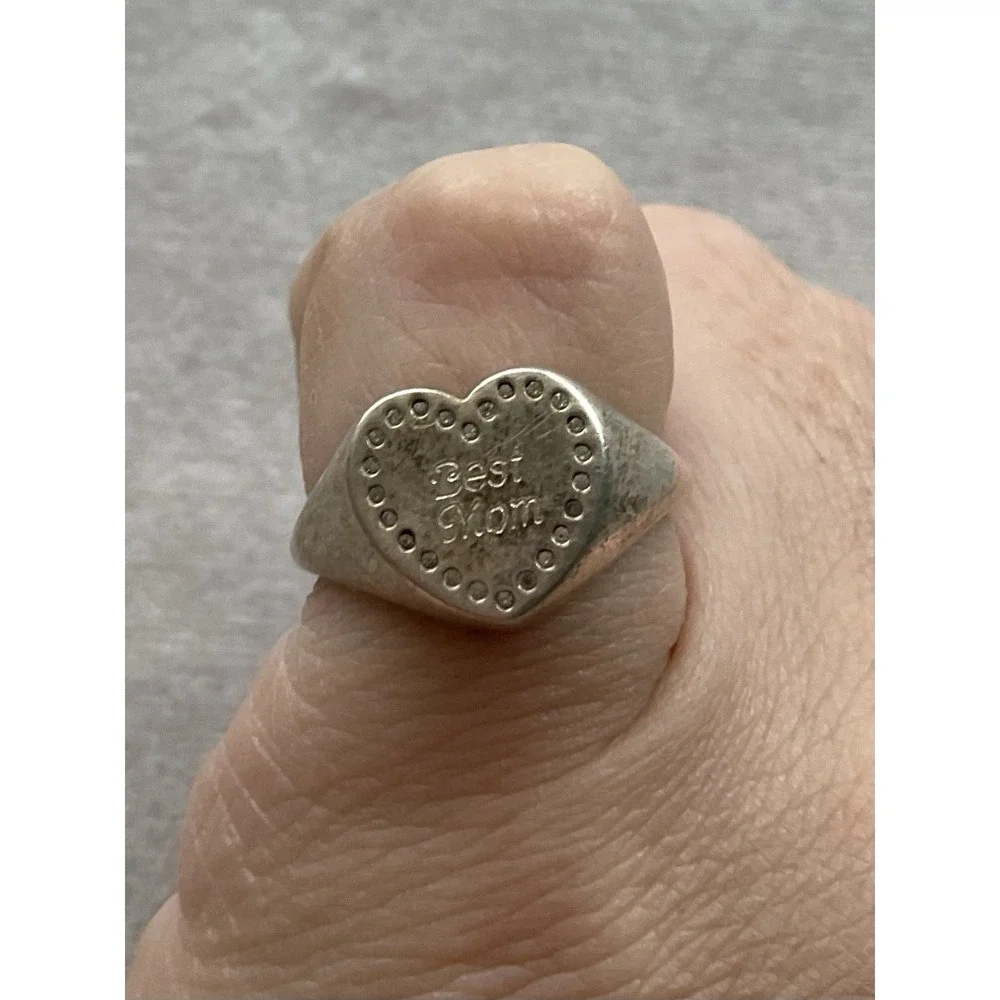 ALE 925 Pandora Sterling Silver Ring Size 6 Heart Engraved Best Mom